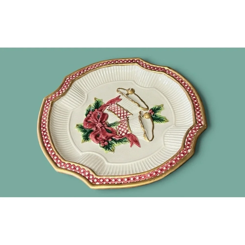 2 Fitz & Floyd Holiday Bells Christmas 2003 Canape Candy Cookie‎ Serving Plates